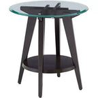 55 Downing Street Farmhouse Wood Round Accent Table 24 Wide with Shelf Dark Brown Tempered Glass Tabletop Living Room Home House