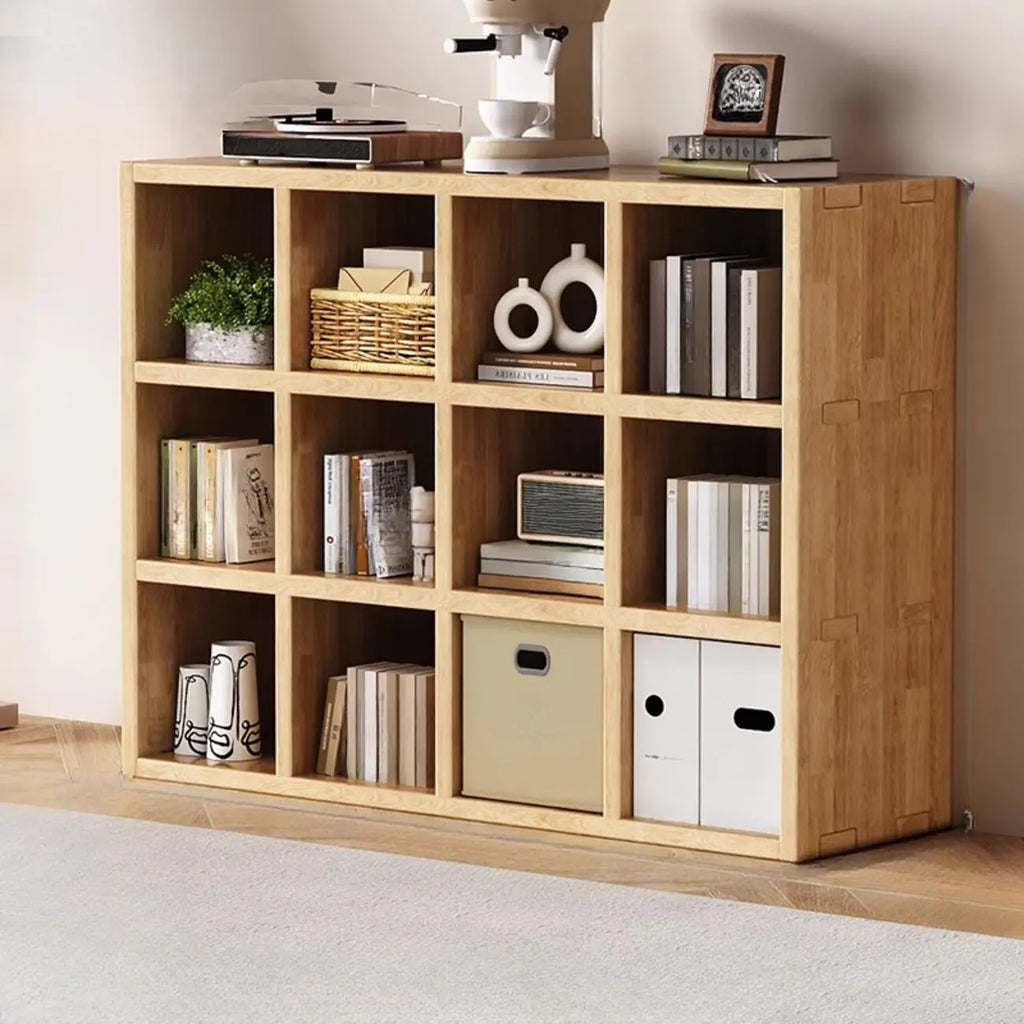 Bibliothèque moderne horizontale en bois à 8 cubes, finition naturelle