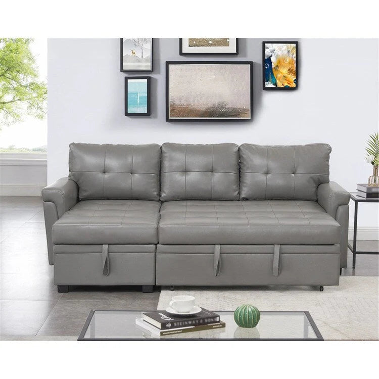 Canapé d'angle réversible convertible avec lit gigogne, méridienne de rangement et pieds durables