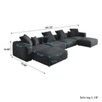 Grand canapé modulaire sectionnel en velours côtelé, en forme de U, 4 places avec 2 poufs et 5 oreillers