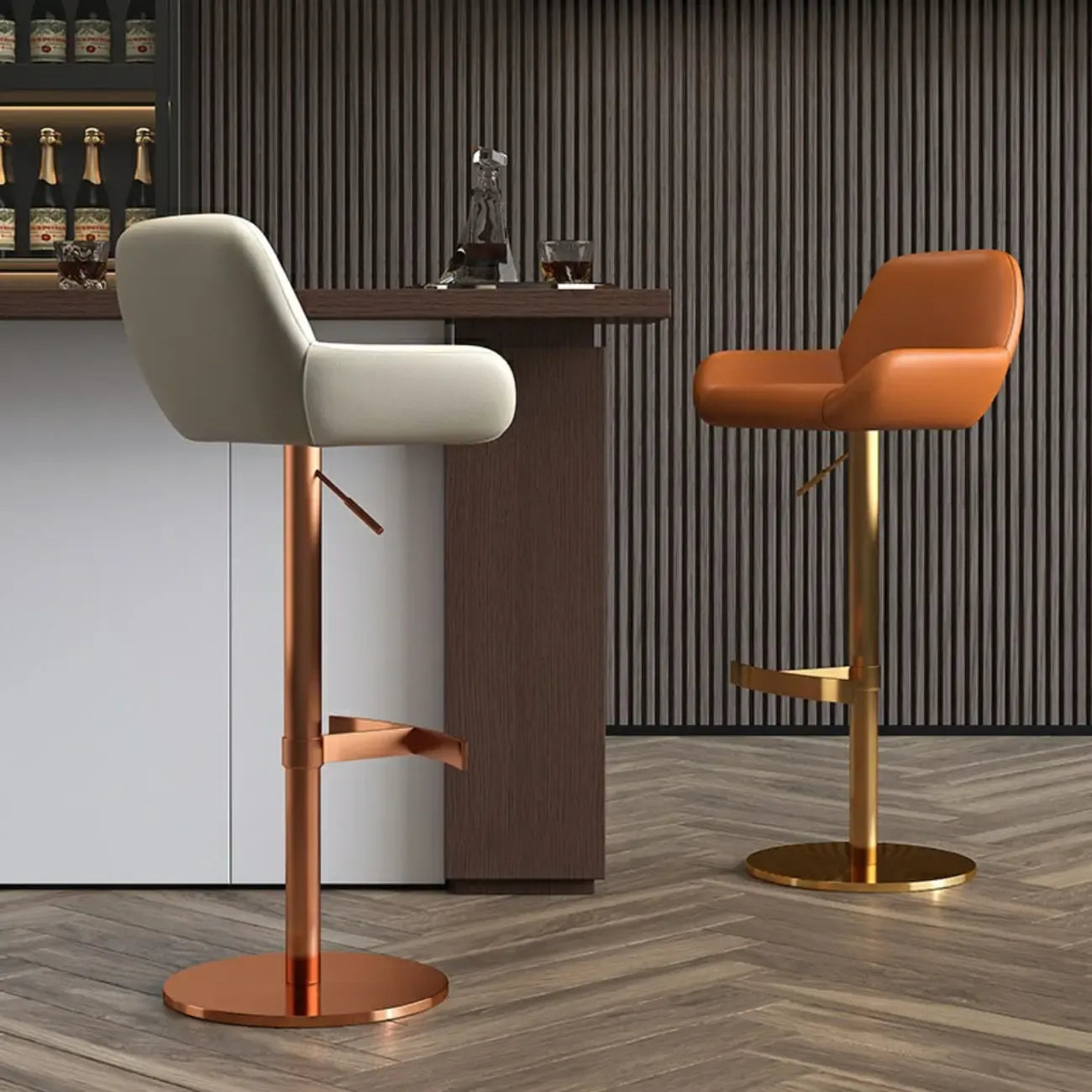 Tabourets de bar pivotants en cuir minimalistes à dossier bas pour la cuisine