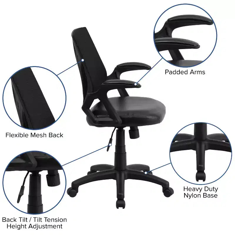 Chaise de bureau pivotante Flash Furniture Mid-Back Designer en maille avec accoudoirs ouverts