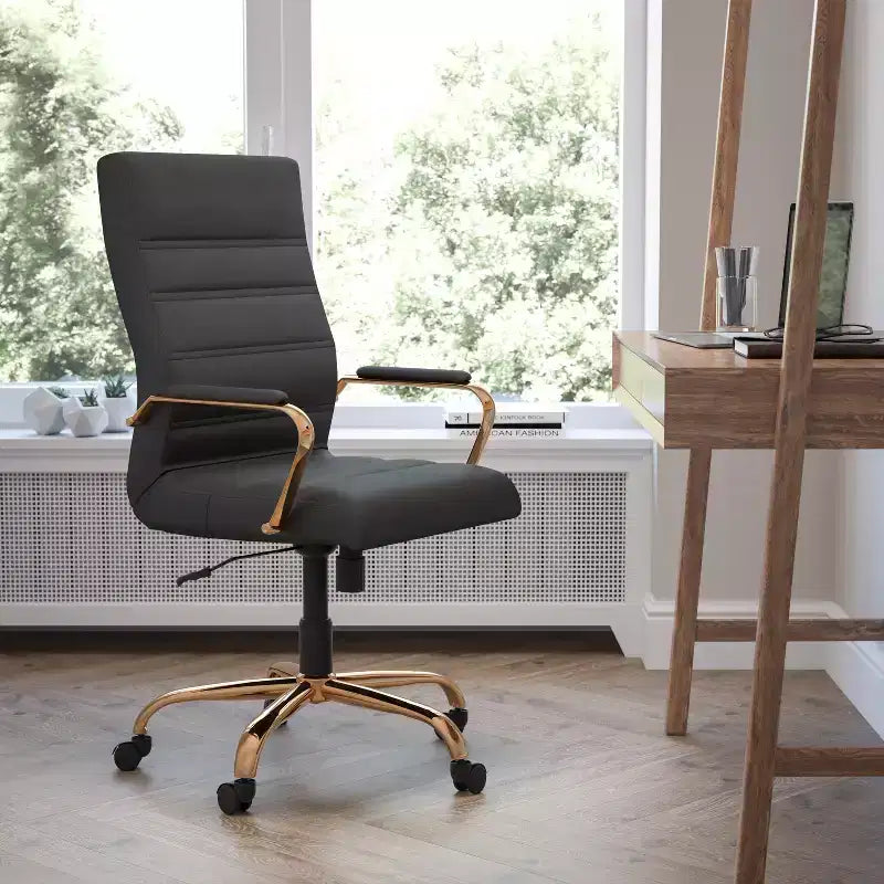 Fauteuil de bureau de direction pivotant Flash Furniture à dossier haut avec structure et accoudoirs en métal