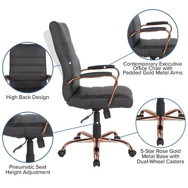 Fauteuil de bureau de direction pivotant Flash Furniture à dossier haut avec structure et accoudoirs en métal