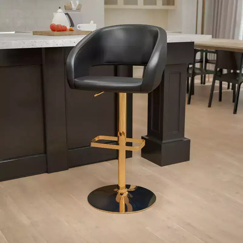 Tabouret de bar contemporain Flash Furniture en vinyle, réglable en hauteur, avec dossier mi-haut arrondi