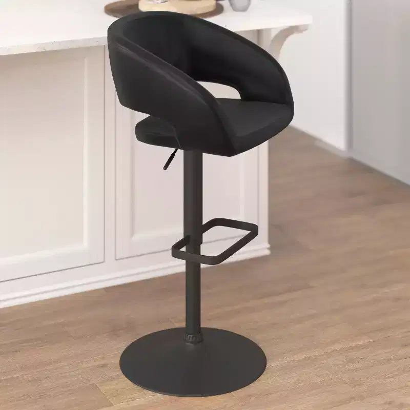 Tabouret de bar contemporain Flash Furniture en vinyle, réglable en hauteur, avec dossier mi-haut arrondi