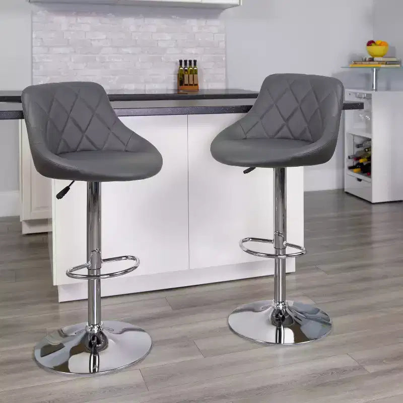 Tabouret de bar contemporain Flash Furniture avec siège baquet en vinyle, dossier à motif losanges et piètement chromé, réglable en hauteur