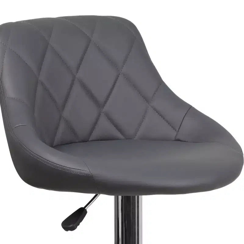 Tabouret de bar contemporain Flash Furniture avec siège baquet en vinyle, dossier à motif losanges et piètement chromé, réglable en hauteur