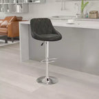 Tabouret de bar contemporain Flash Furniture avec siège baquet en vinyle, dossier à motif losanges et piètement chromé, réglable en hauteur