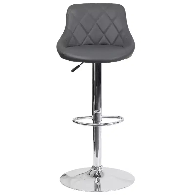Tabouret de bar contemporain Flash Furniture avec siège baquet en vinyle, dossier à motif losanges et piètement chromé, réglable en hauteur