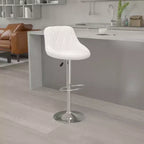 Tabouret de bar contemporain Flash Furniture avec siège baquet en vinyle, dossier à motif losanges et piètement chromé, réglable en hauteur