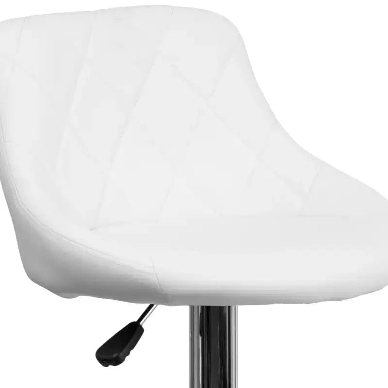 Tabouret de bar contemporain Flash Furniture avec siège baquet en vinyle, dossier à motif losanges et piètement chromé, réglable en hauteur