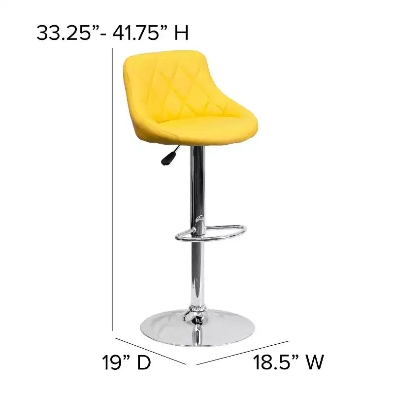 Tabouret de bar contemporain Flash Furniture avec siège baquet en vinyle, dossier à motif losanges et piètement chromé, réglable en hauteur