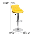 Tabouret de bar contemporain Flash Furniture avec siège baquet en vinyle, dossier à motif losanges et piètement chromé, réglable en hauteur