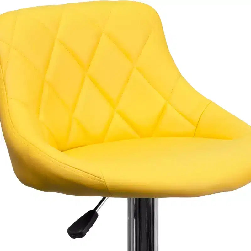 Tabouret de bar contemporain Flash Furniture avec siège baquet en vinyle, dossier à motif losanges et piètement chromé, réglable en hauteur