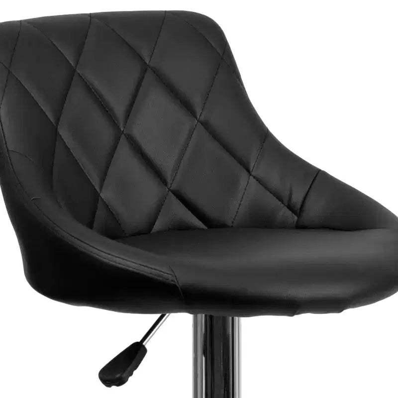 Tabouret de bar contemporain Flash Furniture avec siège baquet en vinyle, dossier à motif losanges et piètement chromé, réglable en hauteur