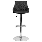 Tabouret de bar contemporain Flash Furniture avec siège baquet en vinyle, dossier à motif losanges et piètement chromé, réglable en hauteur