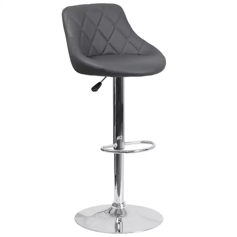 Tabouret de bar contemporain Flash Furniture avec siège baquet en vinyle, dossier à motif losanges et piètement chromé, réglable en hauteur