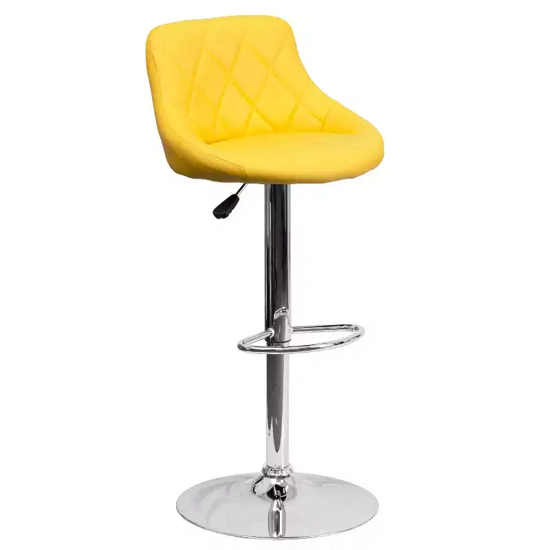 Tabouret de bar contemporain Flash Furniture avec siège baquet en vinyle, dossier à motif losanges et piètement chromé, réglable en hauteur