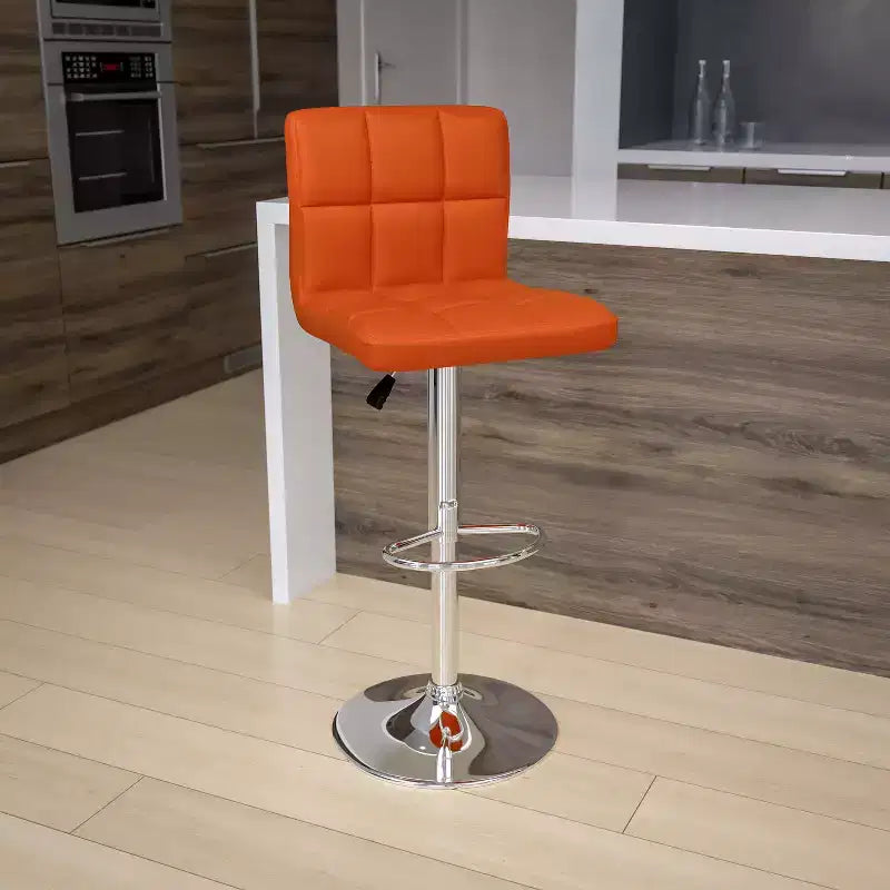 Tabouret de bar contemporain Flash Furniture en vinyle matelassé, hauteur réglable, avec piètement chromé