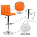 Tabouret de bar contemporain Flash Furniture en vinyle matelassé, hauteur réglable, avec piètement chromé