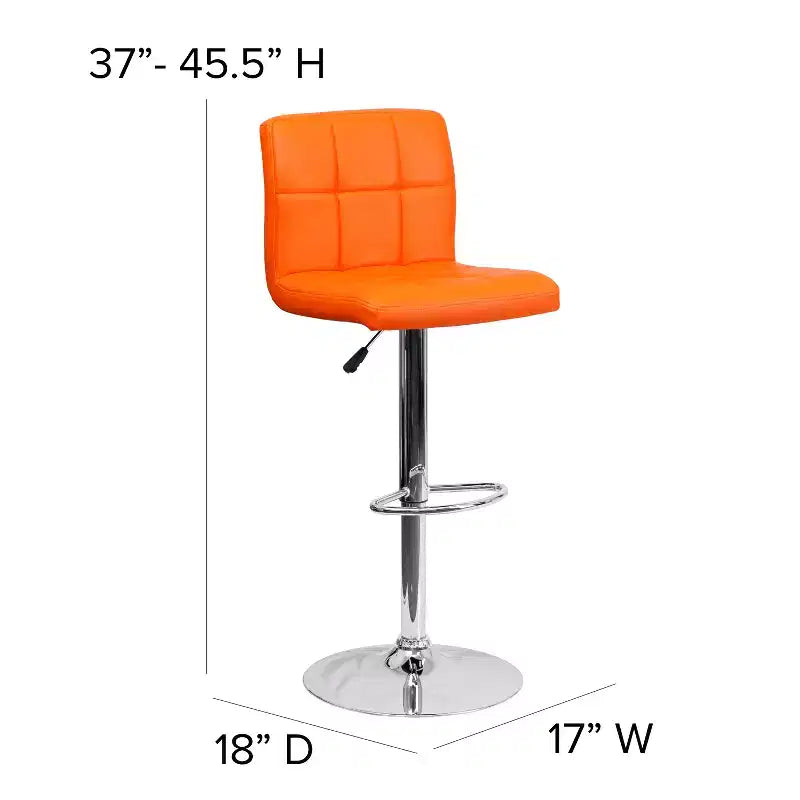 Tabouret de bar contemporain Flash Furniture en vinyle matelassé, hauteur réglable, avec piètement chromé