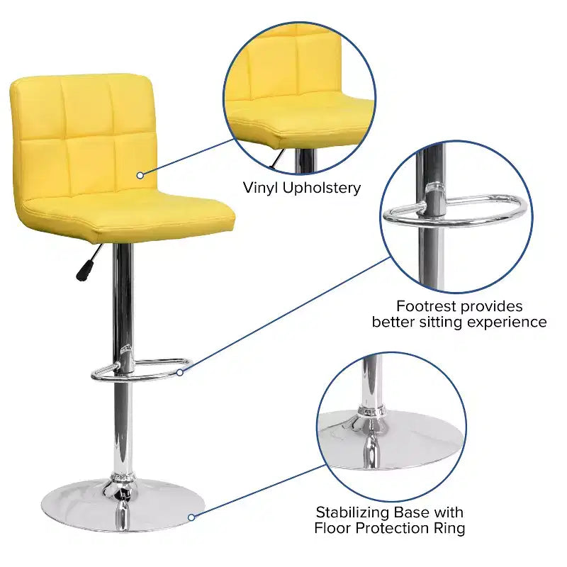 Tabouret de bar contemporain Flash Furniture en vinyle matelassé, hauteur réglable, avec piètement chromé