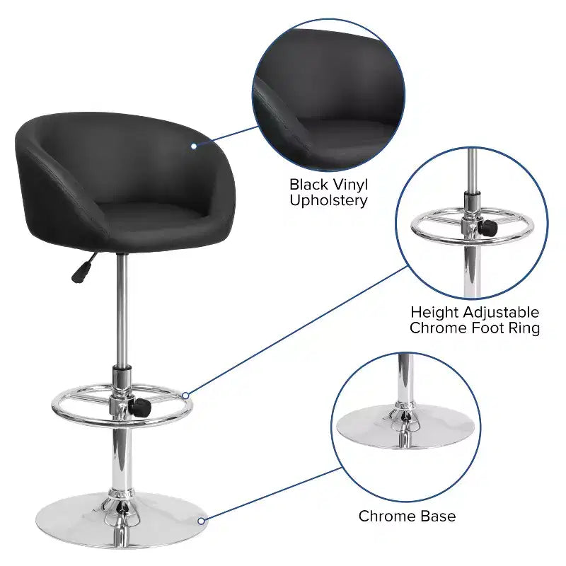 Tabouret de bar contemporain Flash Furniture réglable en hauteur avec dossier incurvé et base chromée