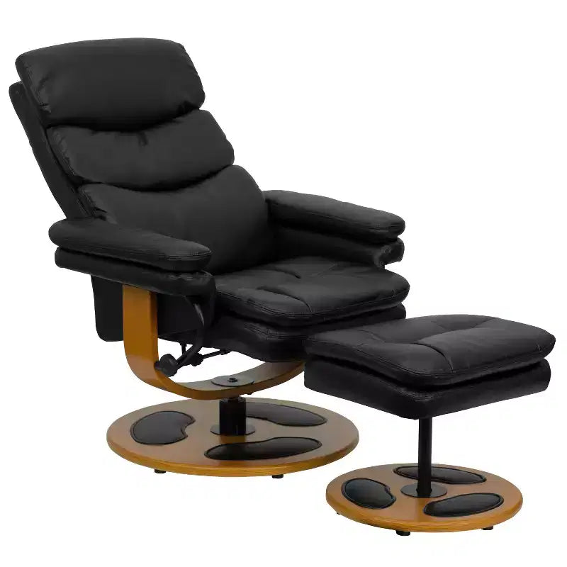Flash Furniture Fauteuil inclinable multiposition contemporain et ottoman avec piètement en bois en LeatherSoft noir