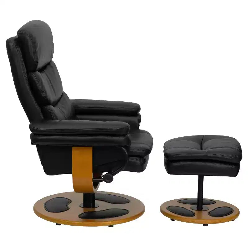 Flash Furniture Fauteuil inclinable multiposition contemporain et ottoman avec piètement en bois en LeatherSoft noir