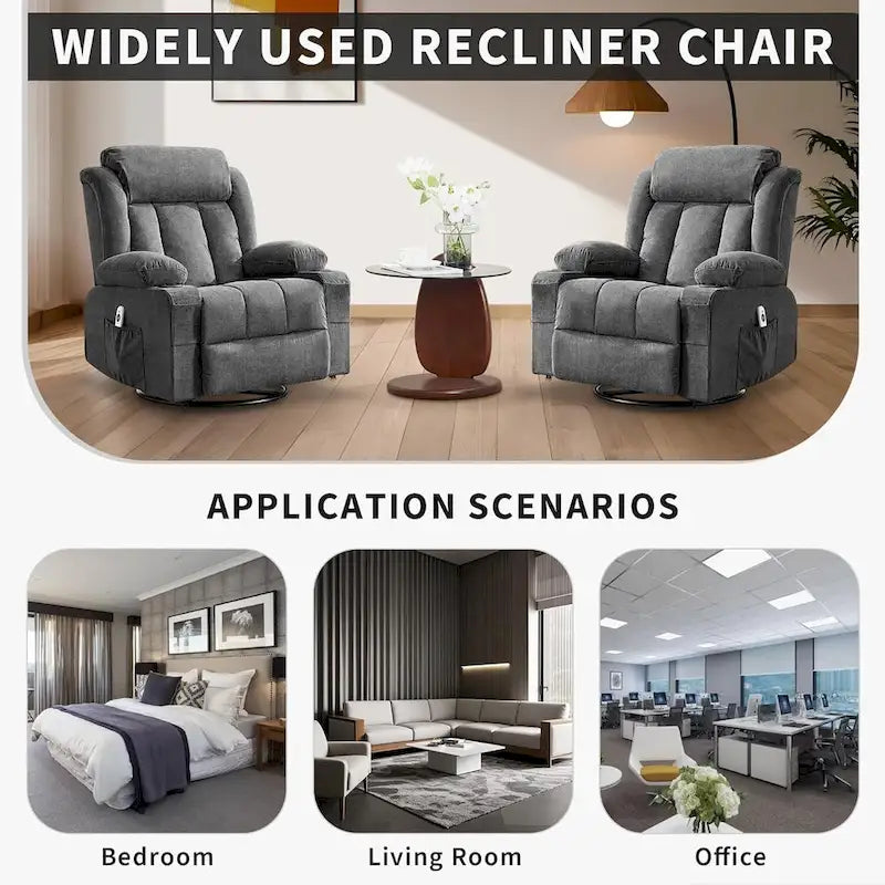 Fauteuil inclinable, Fauteuils à bascule avec massage et chauffage, Poches latérales et porte-gobelet