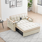 Canapé convertible 2 places en velours 55 avec lit gigogne, dossier inclinable, poches latérales et support de téléphone