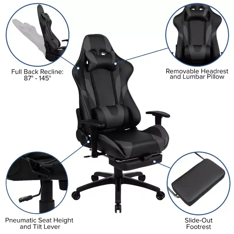 Ensemble bureau Emma et Oliver - Bureau gaming, porte-gobelet, support casque et fauteuil inclinable