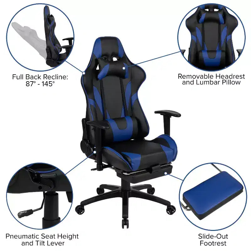 Ensemble bureau Emma et Oliver - Bureau gaming, porte-gobelet, support casque et fauteuil inclinable