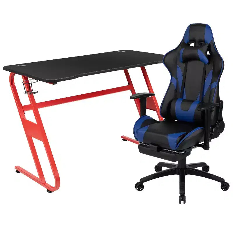 Ensemble bureau Emma et Oliver - Bureau gaming, porte-gobelet, support casque et fauteuil inclinable