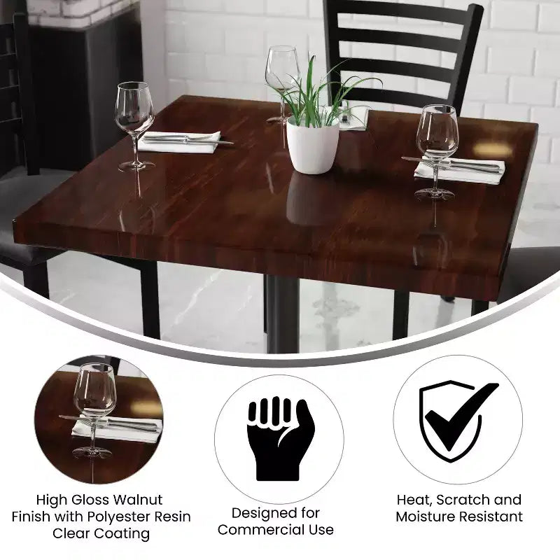 Dessus de table en résine haute brillance Emma et Oliver 36 po carré avec rebord épais de 2 po