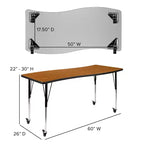 Table d'activité rectangulaire collaborative réglable Emma et Oliver Mobile 26 po L x 60 po l, motif vague, grise