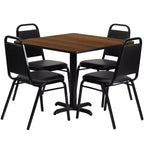 Ensemble table carrée stratifiée Emma et Oliver 36 po avec piètement en X et 4 chaises de banquet