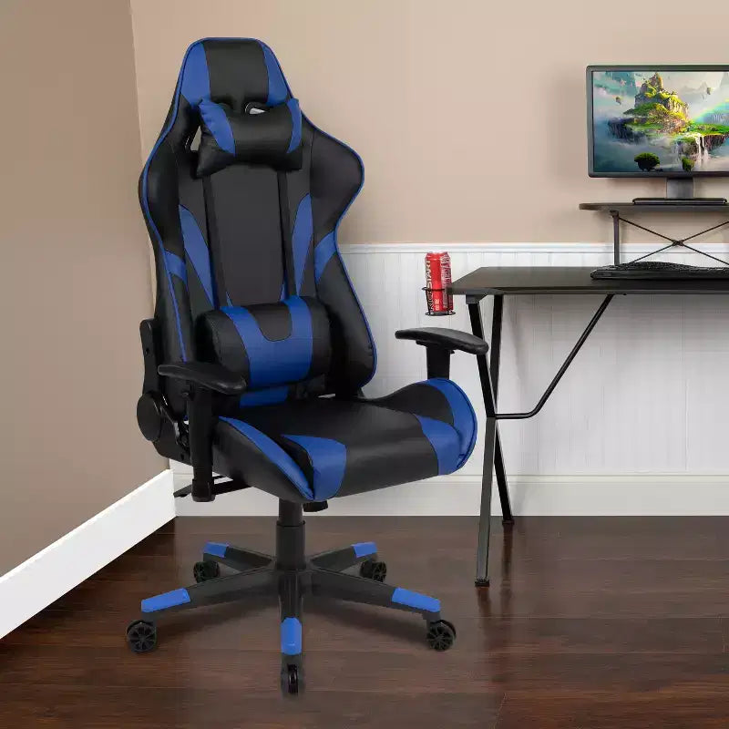 Chaise de jeu ergonomique Emma et Oliver Racing avec dossier entièrement inclinable en cuir synthétique rouge