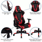 Chaise de jeu ergonomique Emma et Oliver Racing avec dossier entièrement inclinable en cuir synthétique rouge