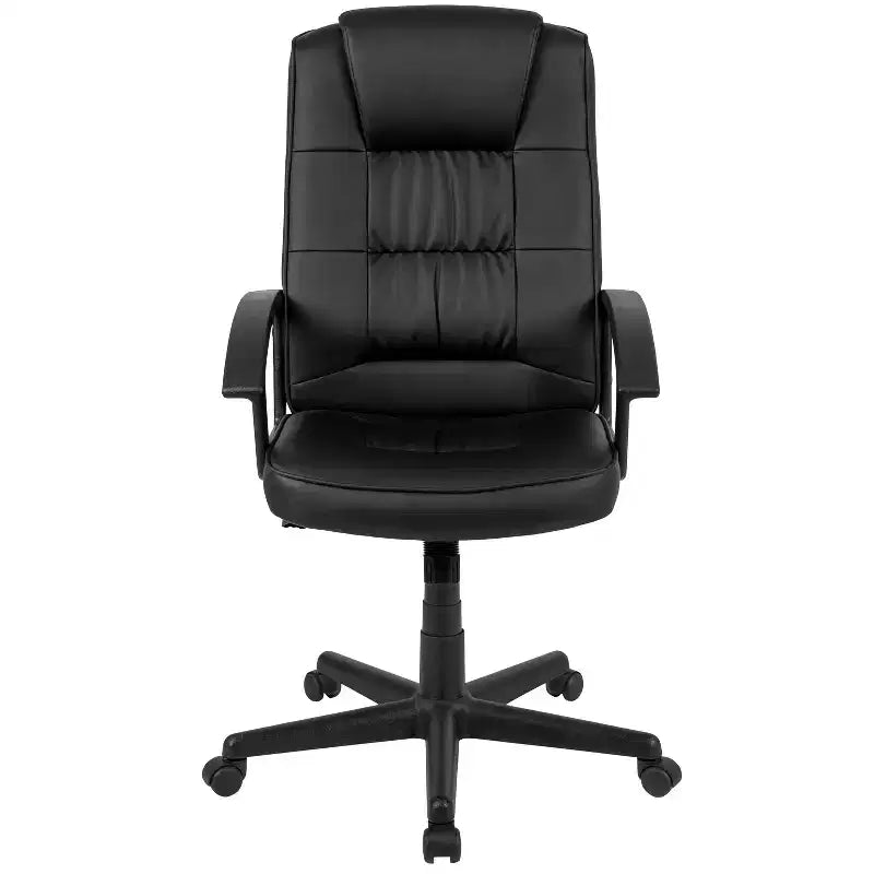 Fauteuil de bureau pivotant Emma et Oliver en cuir régénéré noir avec accoudoirs - Chaise de bureau
