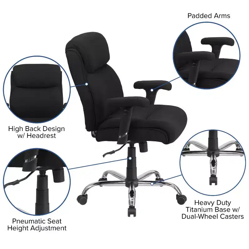 Emma and Oliver Chaise de bureau ergonomique pivotante mi-dossier, grande et haute, avec surpiqûres épurées, capacité de 400 lb