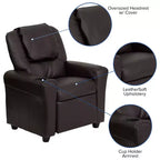 Fauteuil inclinable contemporain pour enfants Emma et Oliver avec porte-gobelet et appuie-tête