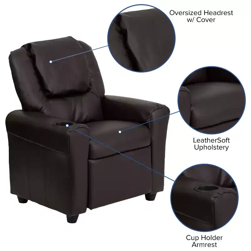 Fauteuil inclinable contemporain pour enfants Emma et Oliver avec porte-gobelet et appuie-tête