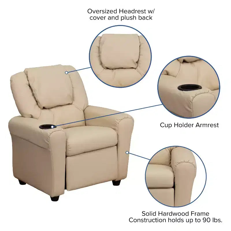 Fauteuil inclinable contemporain pour enfants Emma et Oliver avec porte-gobelet et appuie-tête