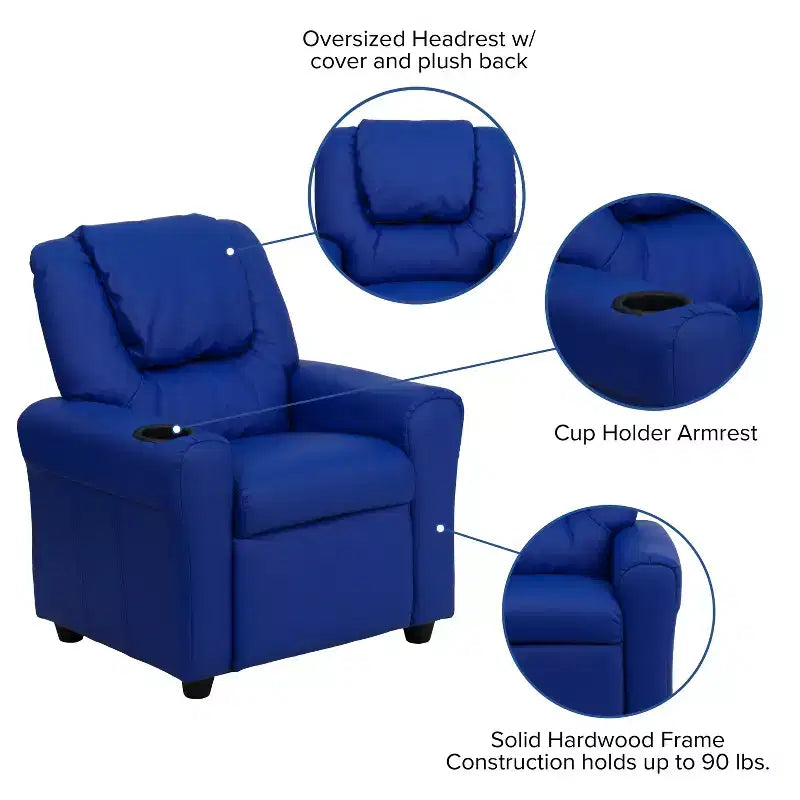 Fauteuil inclinable contemporain pour enfants Emma et Oliver avec porte-gobelet et appuie-tête