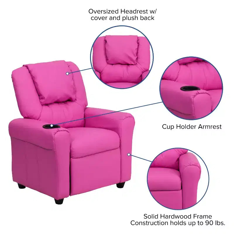 Fauteuil inclinable contemporain pour enfants Emma et Oliver avec porte-gobelet et appuie-tête