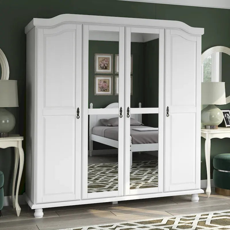Palace Imports Kyle Armoire 4 portes 100 % en bois massif avec portes en bois massif ou portes miroir