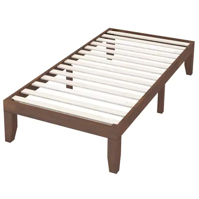 Costway Cadre de lit double 14" en bois avec sommier à lattes en bois couleur expresso/naturel