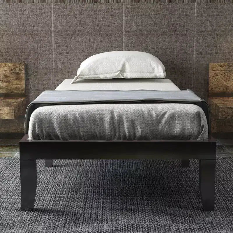 Costway Cadre de lit double 14" en bois avec sommier à lattes en bois couleur expresso/naturel